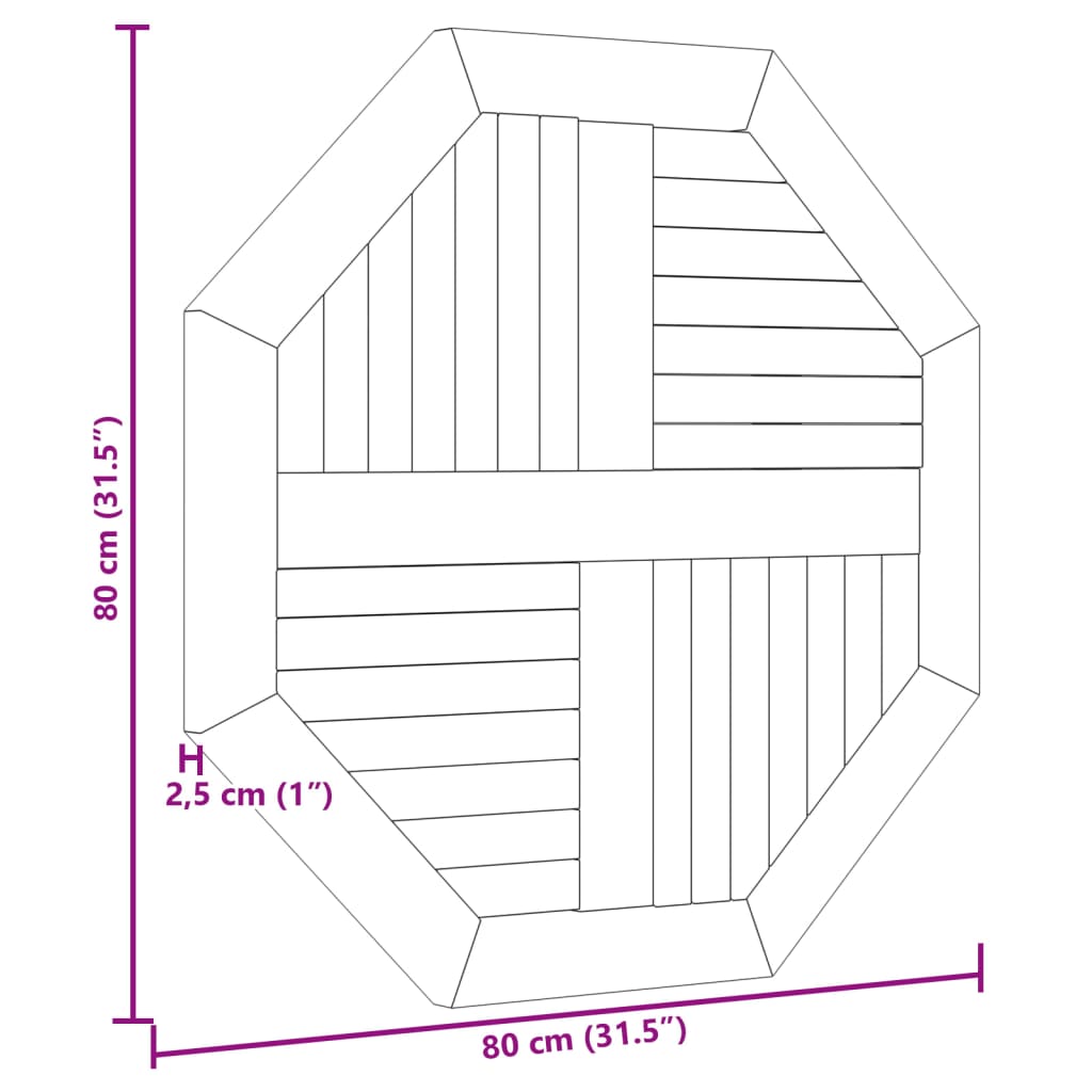 Bordsskiva 80x80x2,5 cm åttakantig massiv teak