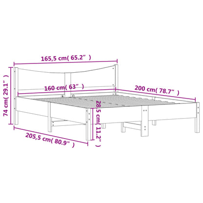 Sängram utan madrass 160x200 cm massiv furu