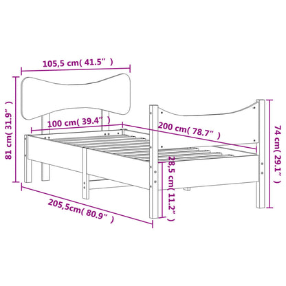 Sängram utan madrass vit 100x200 cm massiv furu