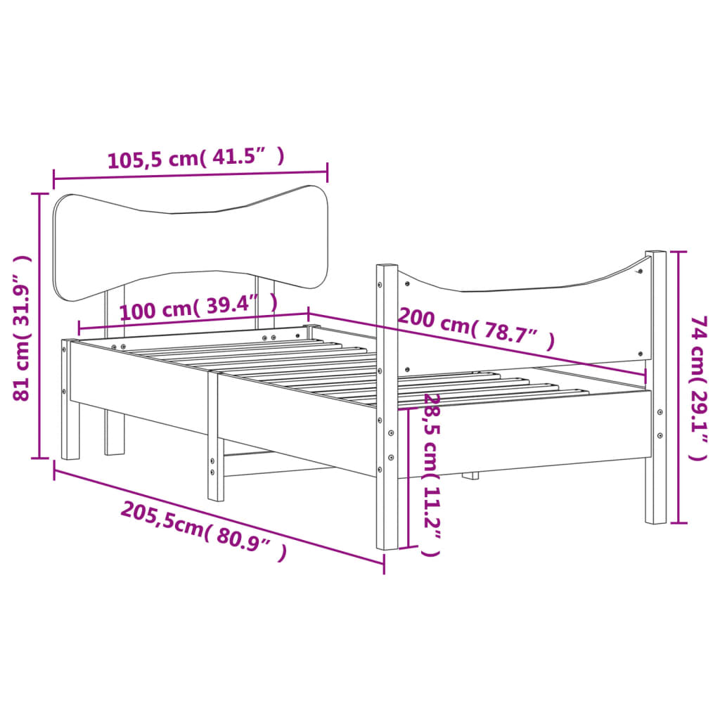 Sängram utan madrass vaxbrun 100x200 cm massiv furu