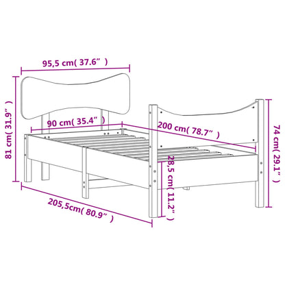 Sängram utan madrass 90x200 cm massiv furu