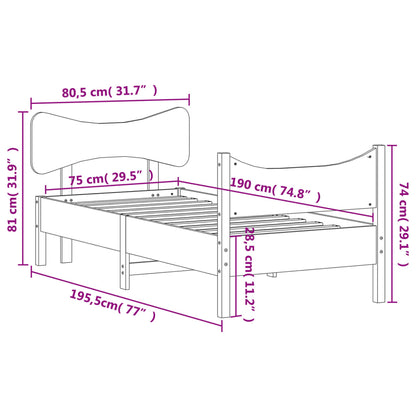 Sängram utan madrass 75x190 cm massiv furu