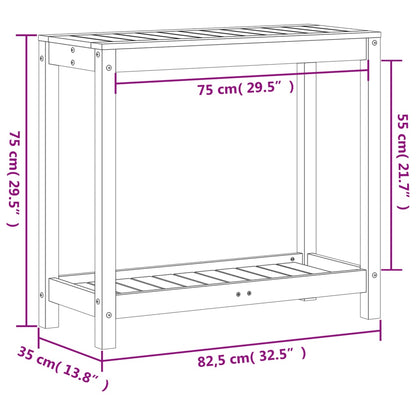 Växtbord med hylla vit 82,5x35x75 cm massivt furu