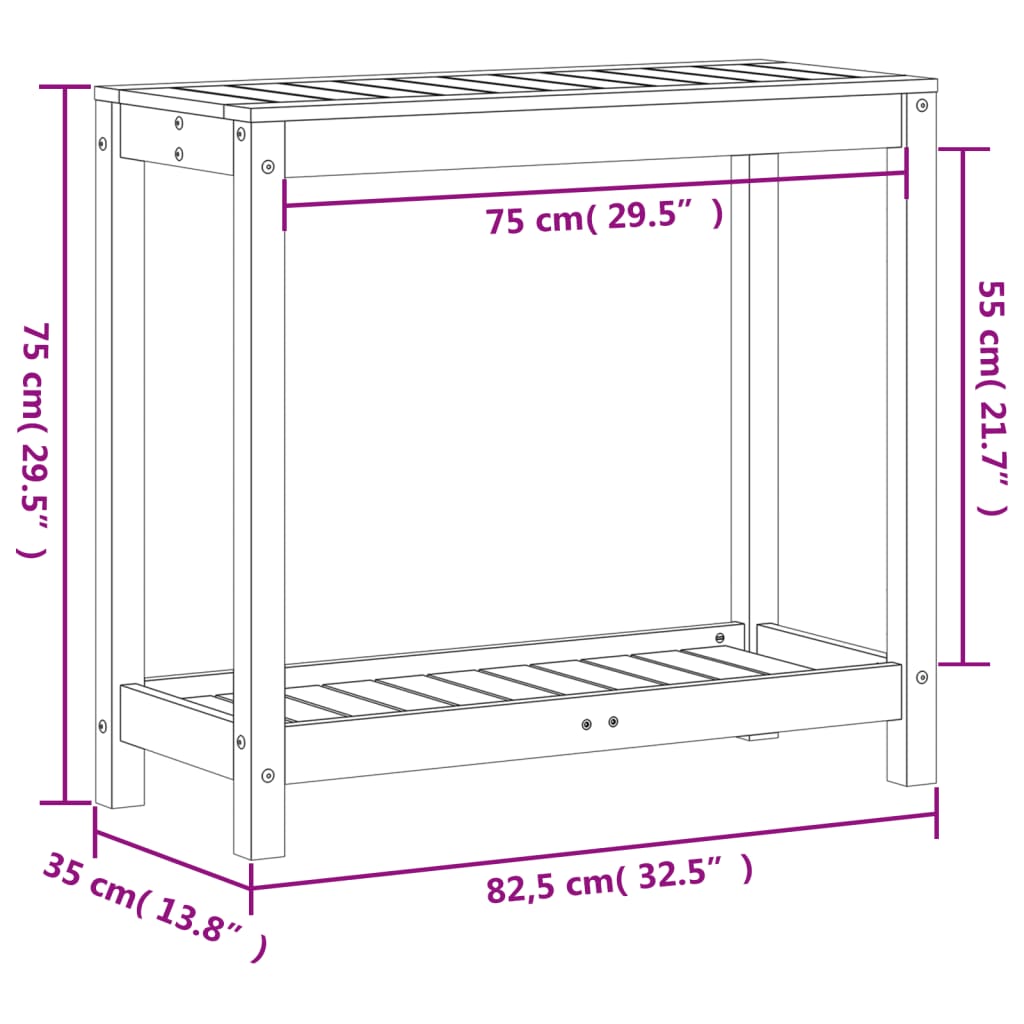 Växtbord med hylla 82,5x35x75 cm massivt douglasträ