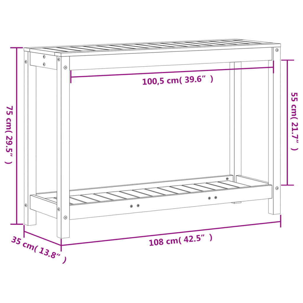 Växtbord med hylla vit 108x35x75 cm massivt furu