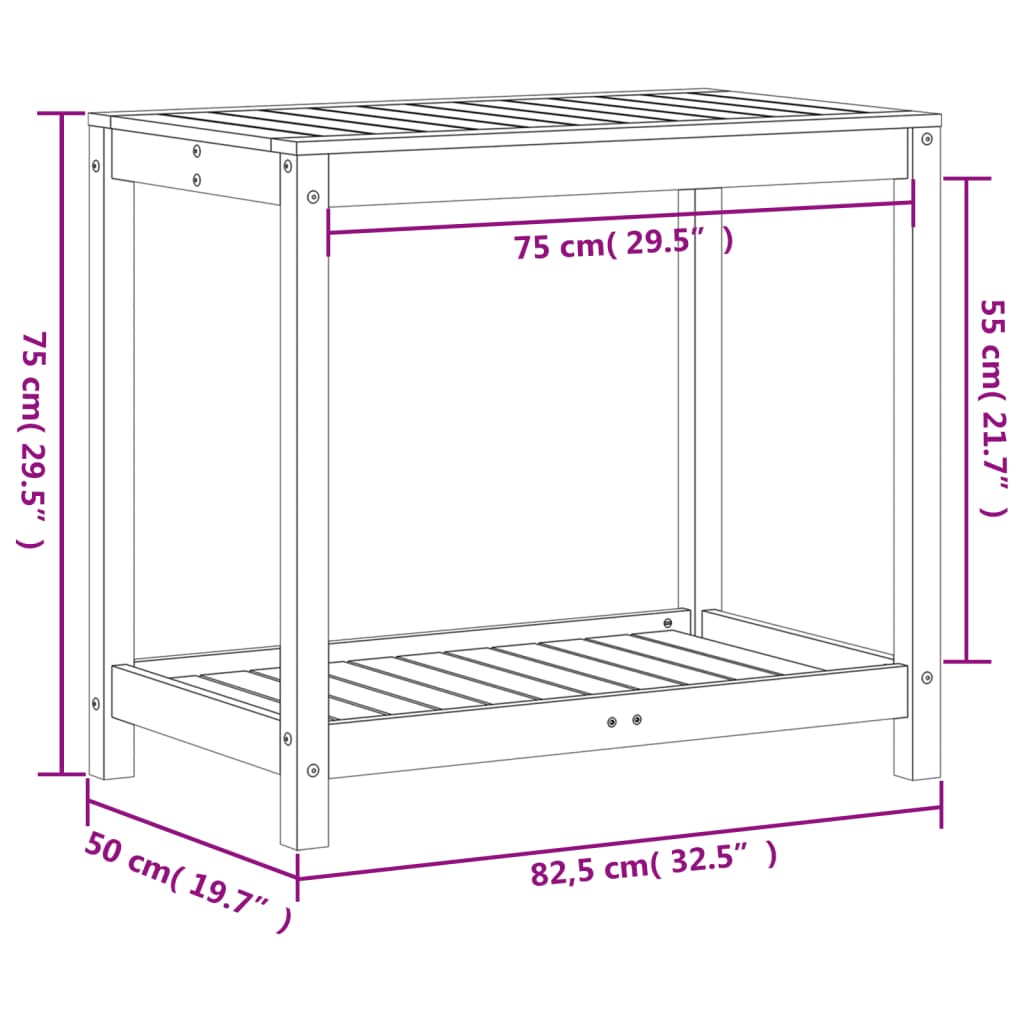 Växtbord med hylla vit 82,5x50x75 cm massivt furu