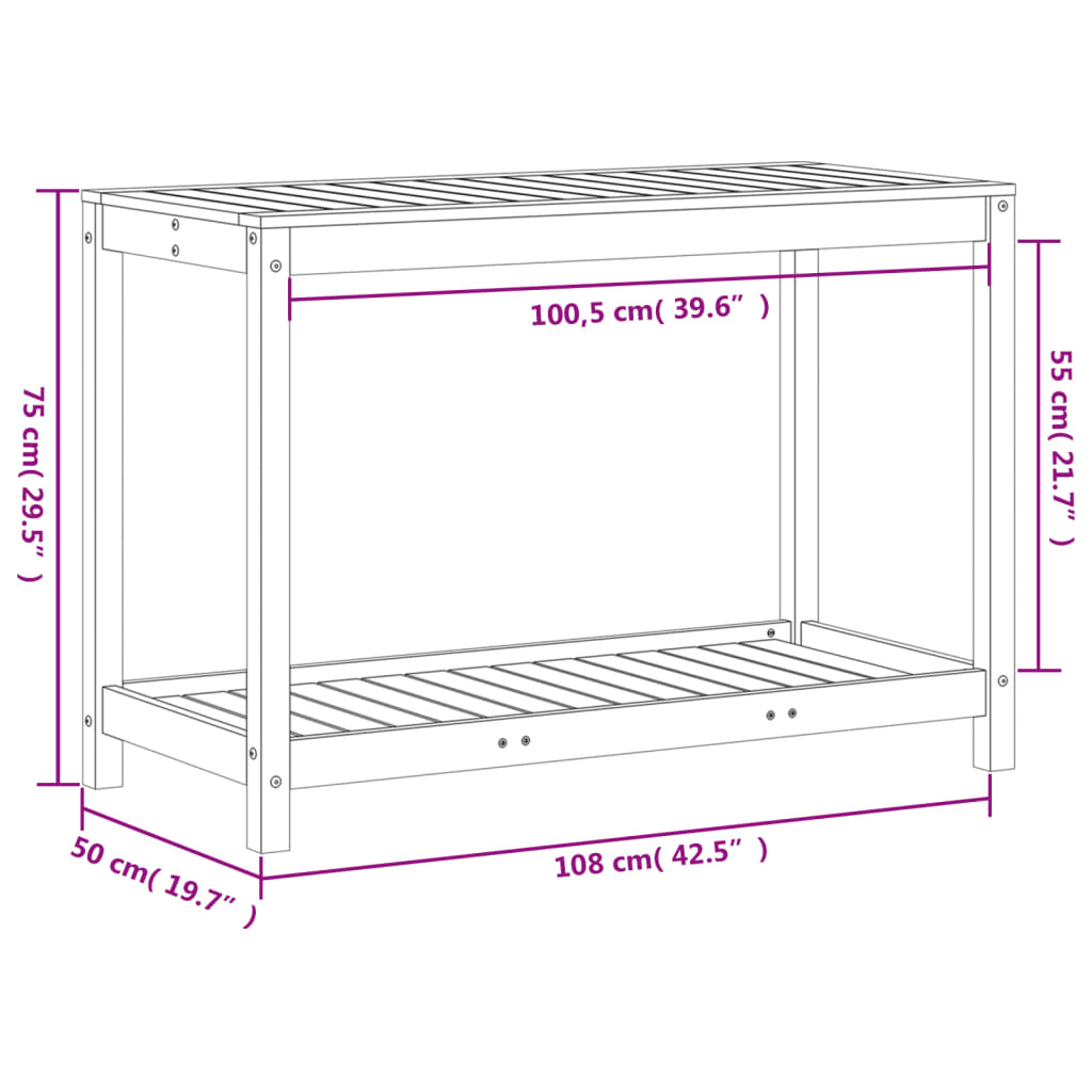 Växtbord med hylla 108x50x75 cm massivt furu