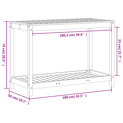 Växtbord med hylla 108x50x75 cm massivt furu