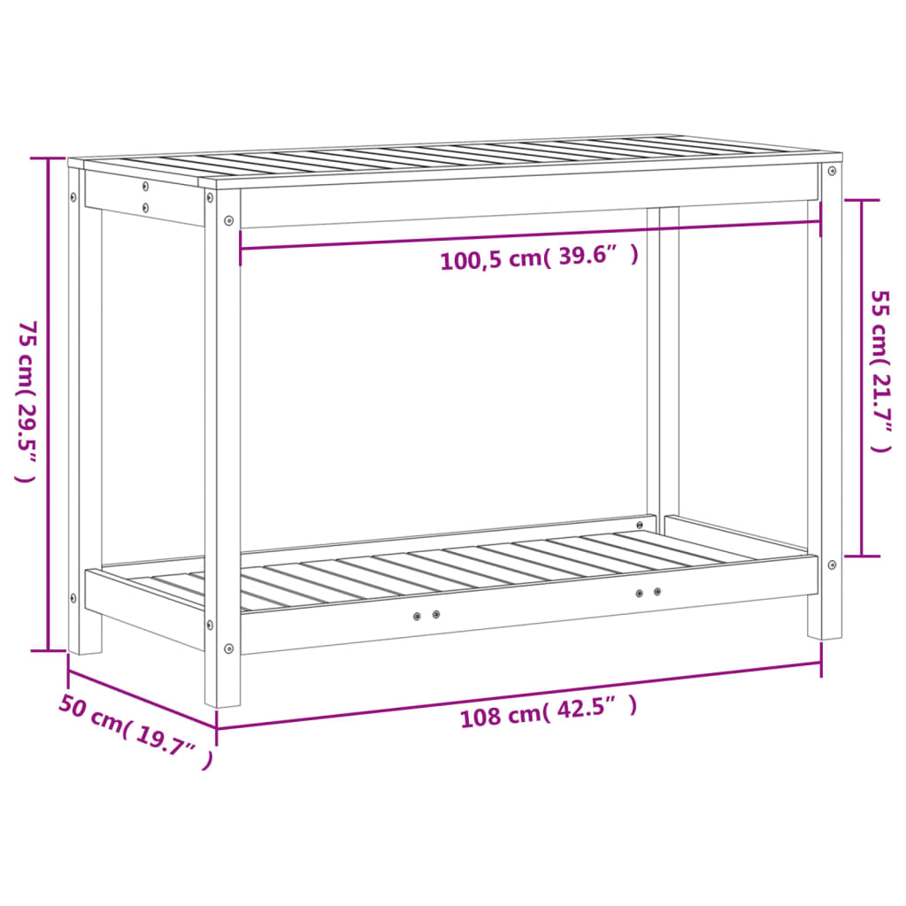 Växtbord med hylla 108x50x75 cm massivt douglasträ