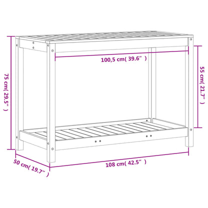 Växtbord med hylla 108x50x75 cm massivt douglasträ