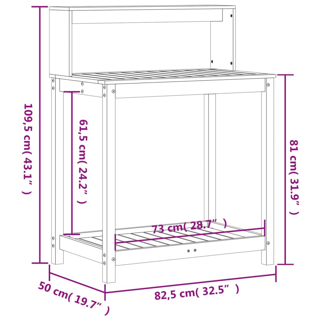 Växtbord med hylla 82,5x50x109,5 cm massiv furu