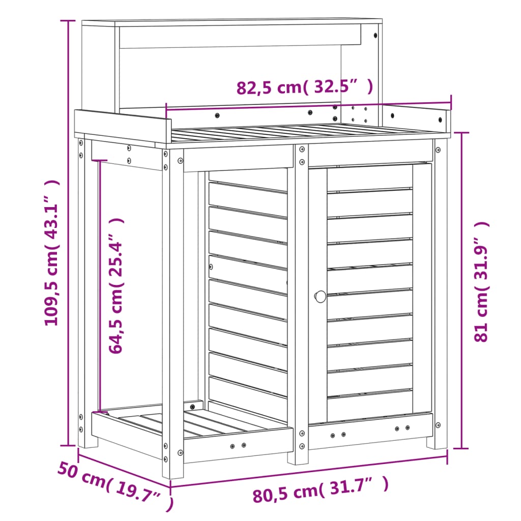 Växtbord med hylla 82,5x50x109,5 cm massiv furu