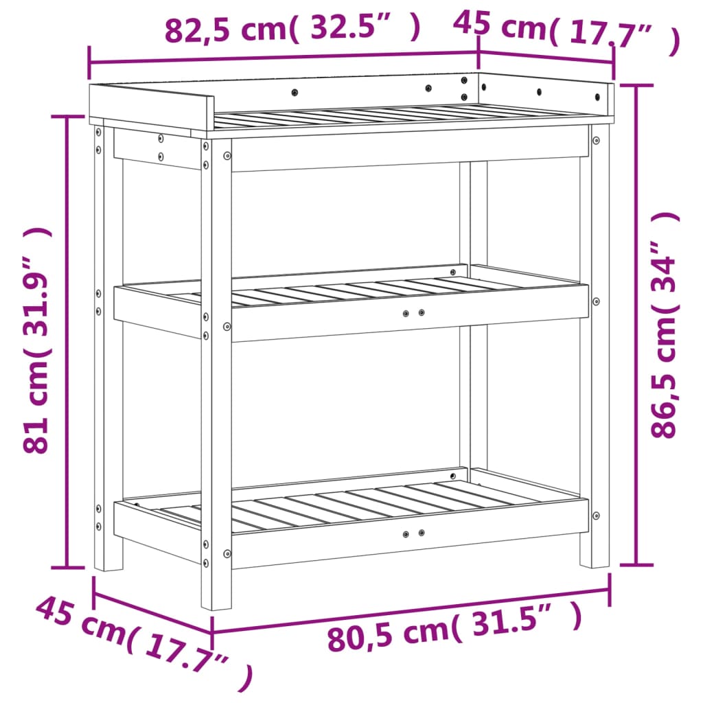 Växtbord med hylla 82,5x45x86,5 cm massiv furu