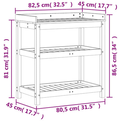 Växtbord med hylla 82,5x45x86,5 cm massiv furu