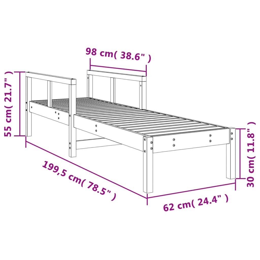 Solsäng vit 199,5x62x55 cm massiv furu