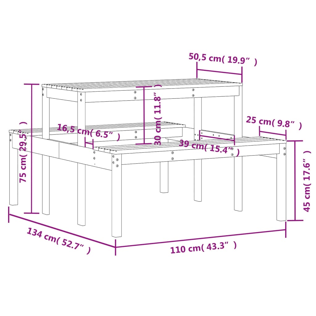 Picknickbord 110x134x75 cm impregnerad furu