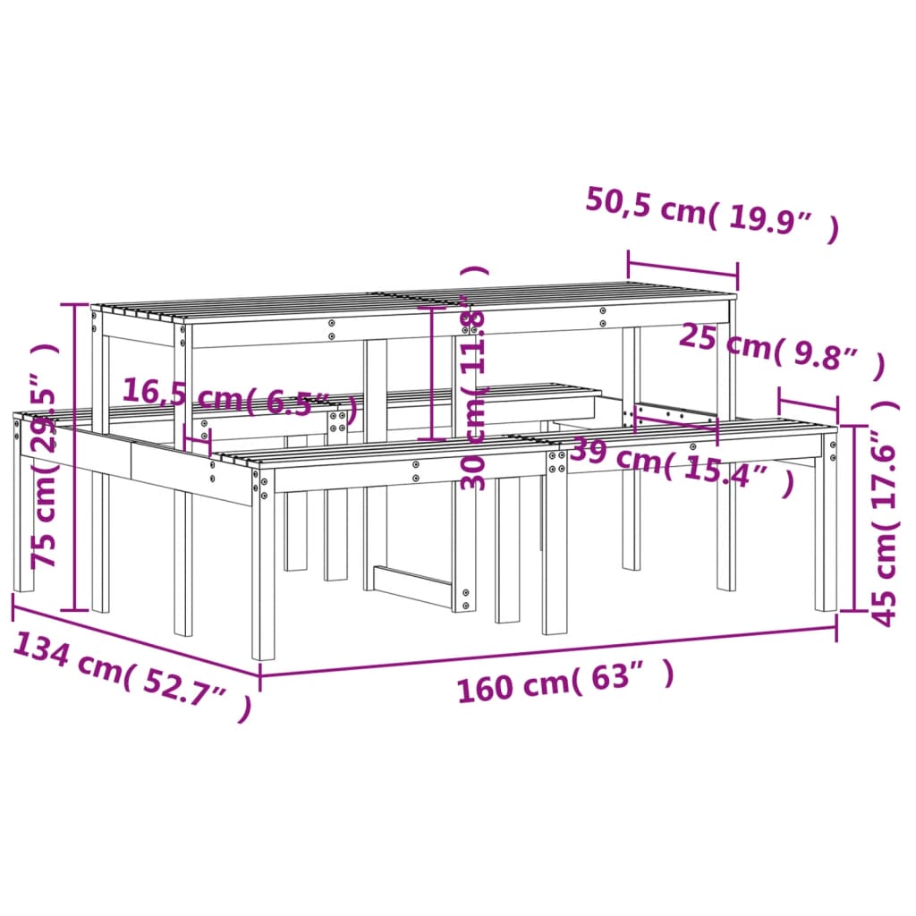 Picknickbord 160x134x75 cm massivt trä