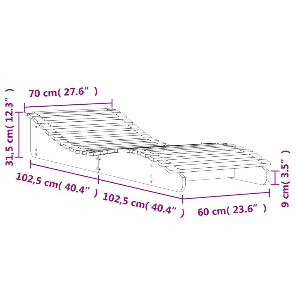 Solsäng 205x70x31,5 cm massiv furu