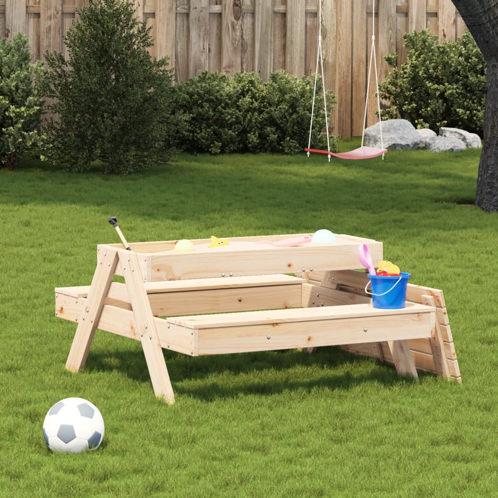 Picknickbord med sandlåda för barn massivt furu