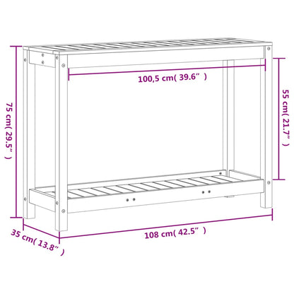 Växtbord med hylla vaxad brun 108x35x75 cm massiv furu