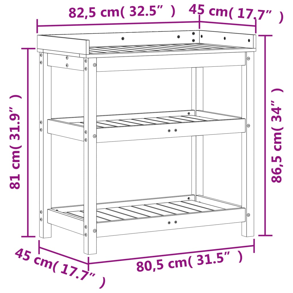 Växtbord med hyllor brun 82,5x45x86,5 cm massiv furu