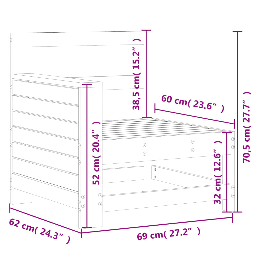 Trädgårdssoffa vit 69x62x70,5 cm massiv furu