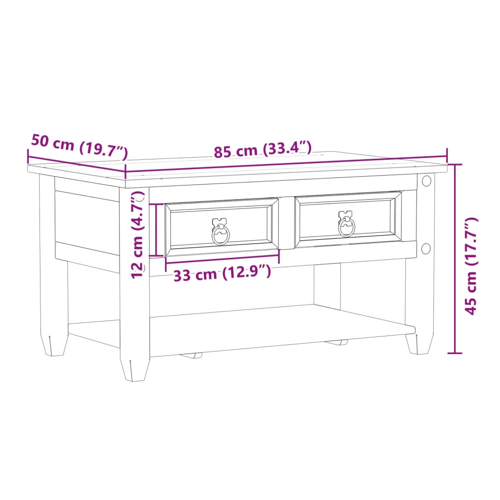 Soffbord med lådor Corona 85x50x45 cm massivt trä