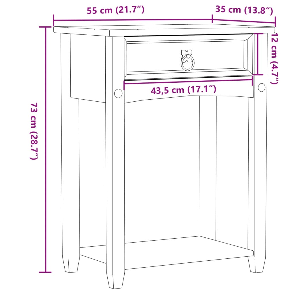 Konsolbord Corona 55x35x73 cm massiv furu