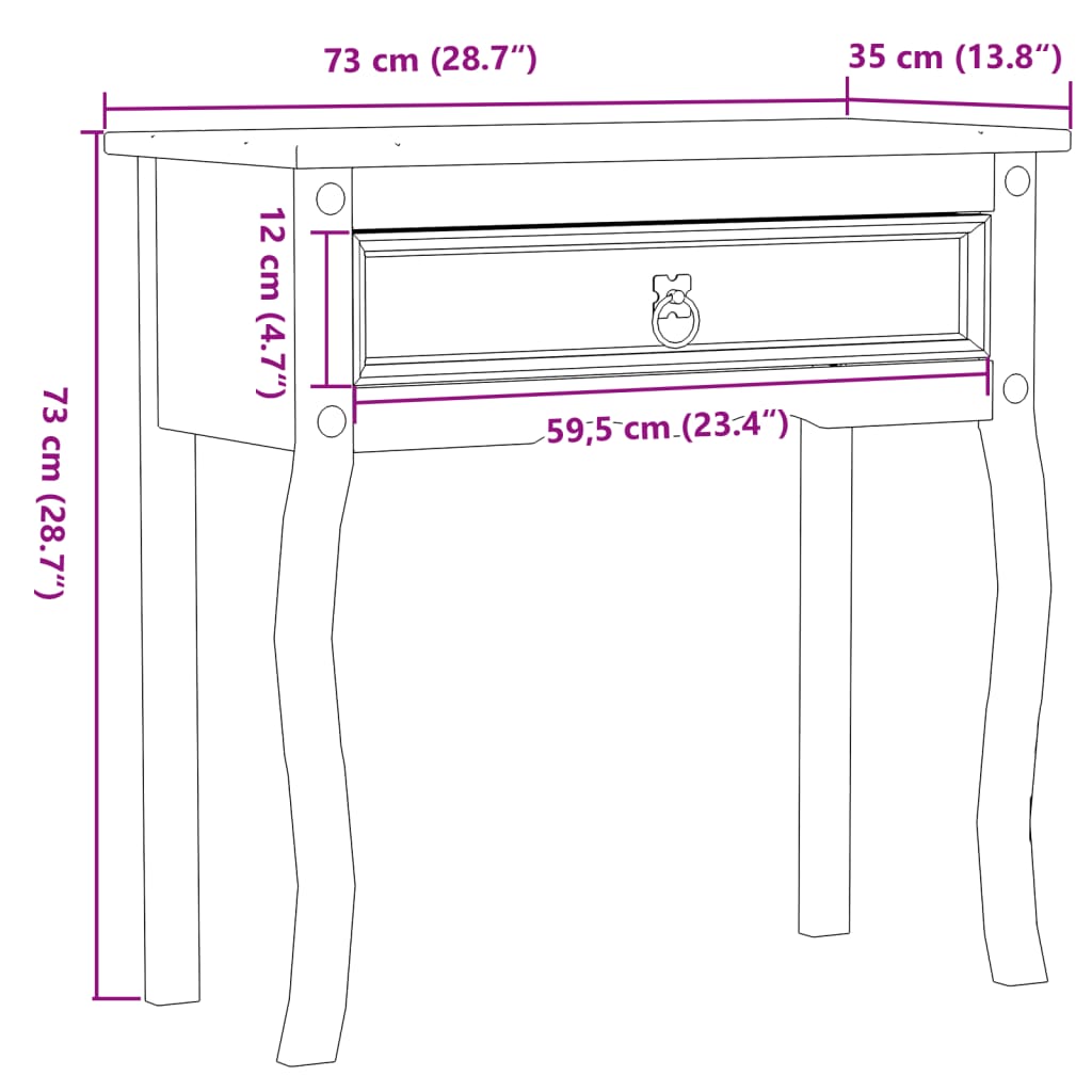 Konsolbord Corona 114x34,5x73 cm massiv furu