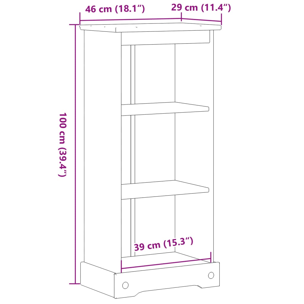 Bokhylla Corona 46x29x100 cm massiv furu