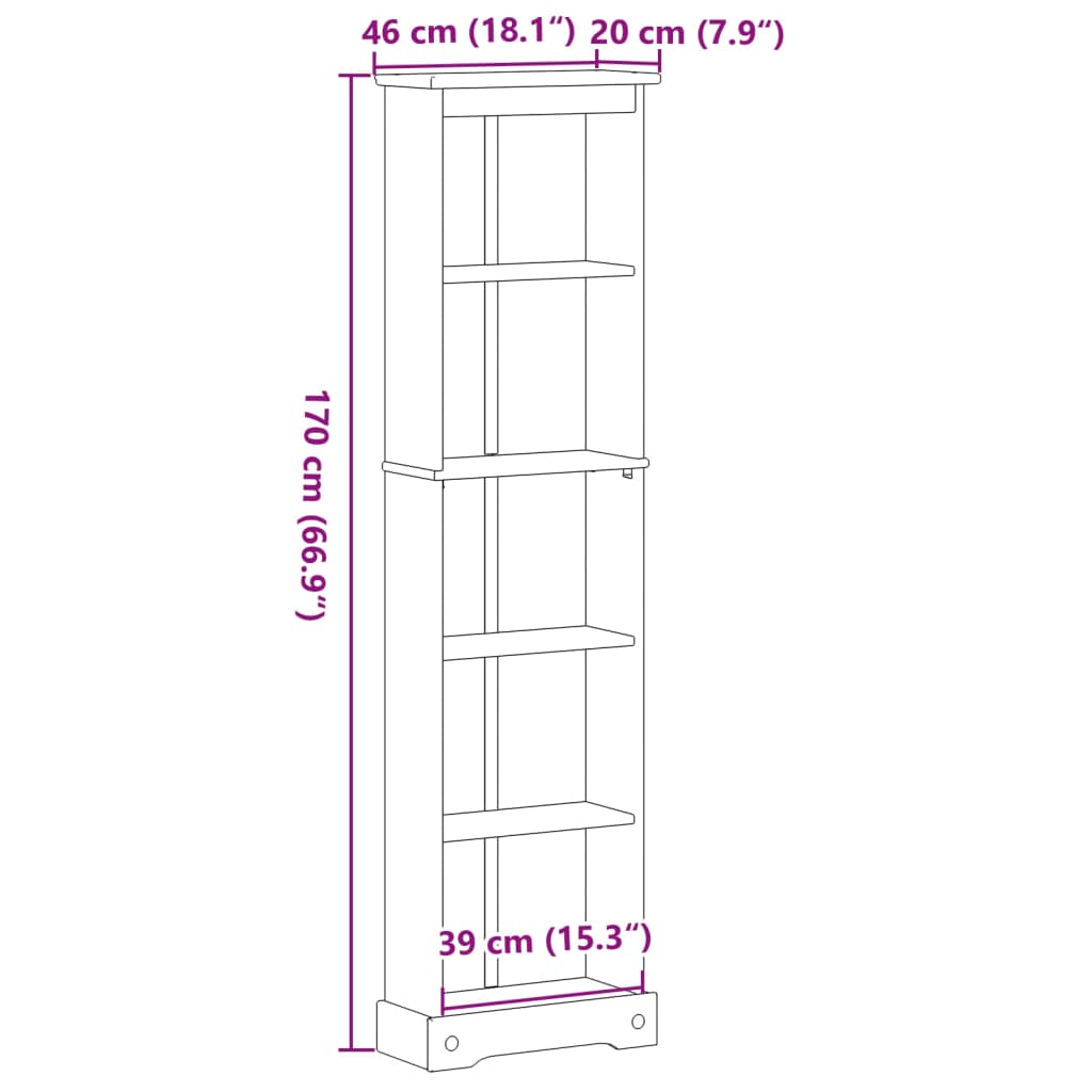 Bokhylla Corona 46x20x170 cm massiv furu