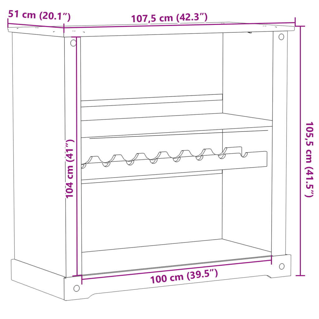 Vinskåp Corona 107,5x51x105,5 cm massiv furu