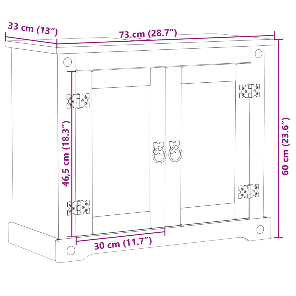 Handfatsskåp Corona 73x33x60 cm massiv furu