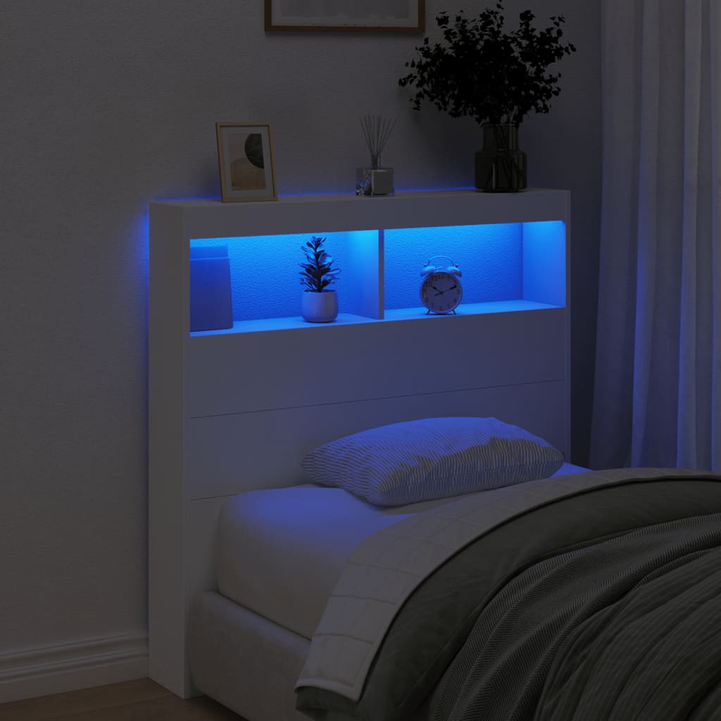 Sänggavel med LED vit 100x17x102 cm