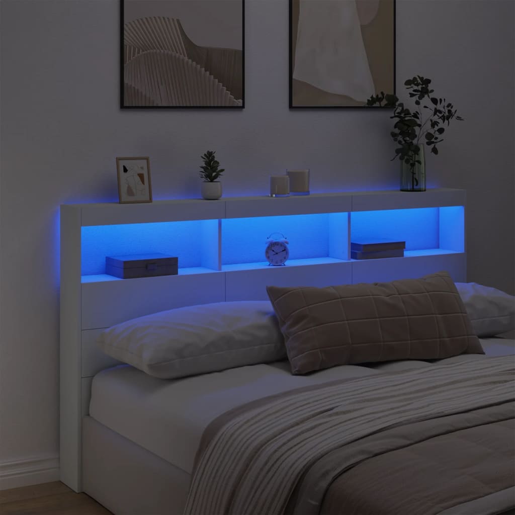 Sänggavel med LED vit 180x17x102 cm