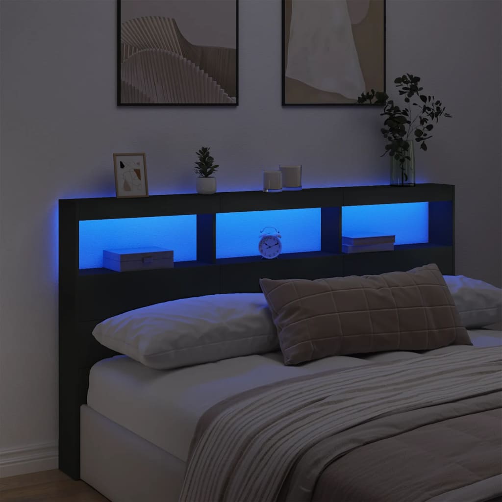 Sänggavel med LED svart 180x17x102 cm