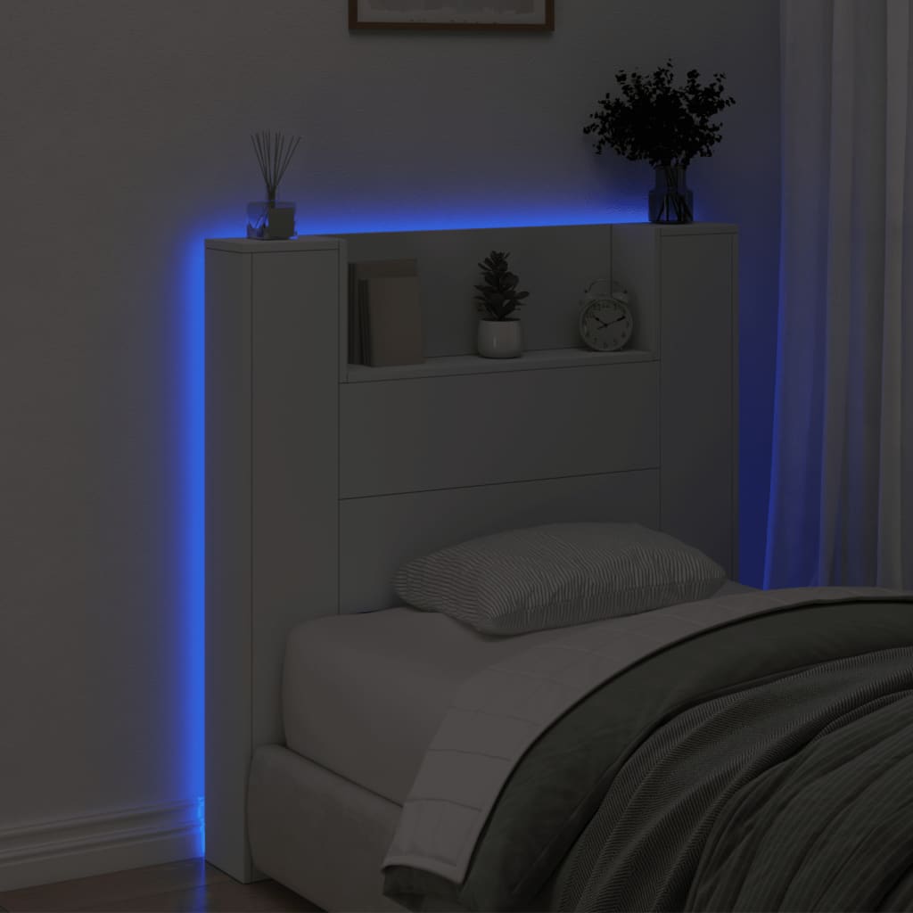 Sänggavel med LED vit 100x16,5x103,5 cm