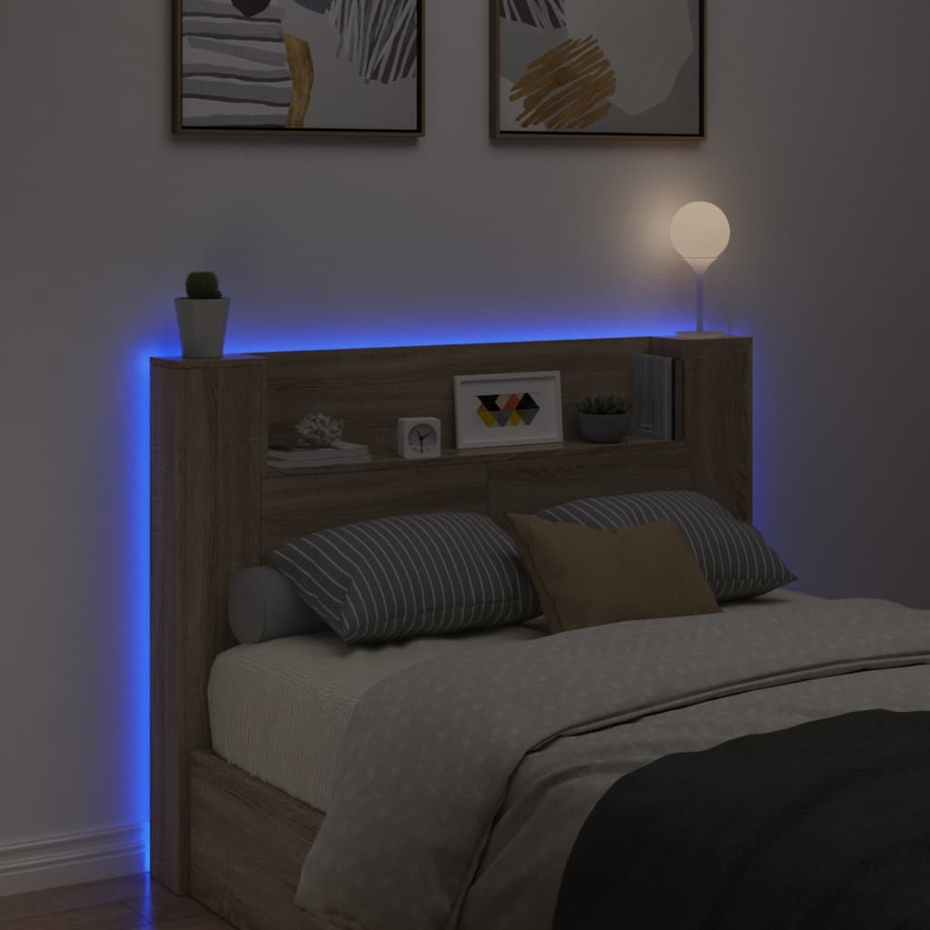 Sänggavel med LED sonoma-ek 140x16,5x103,5 cm