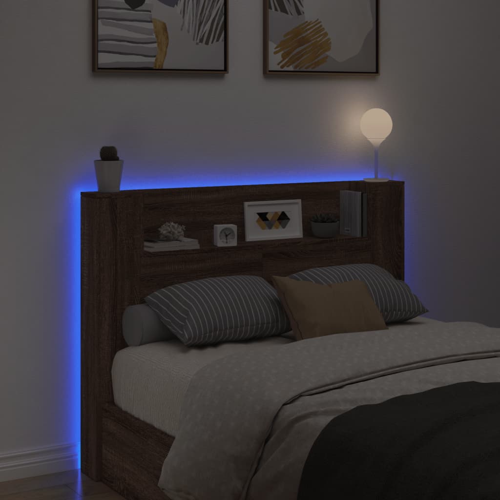 Sänggavel med LED brun ek 140x16,5x103,5 cm