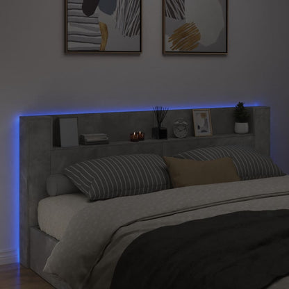 Sänggavel med LED betonggrå 220x16,5x103,5 cm