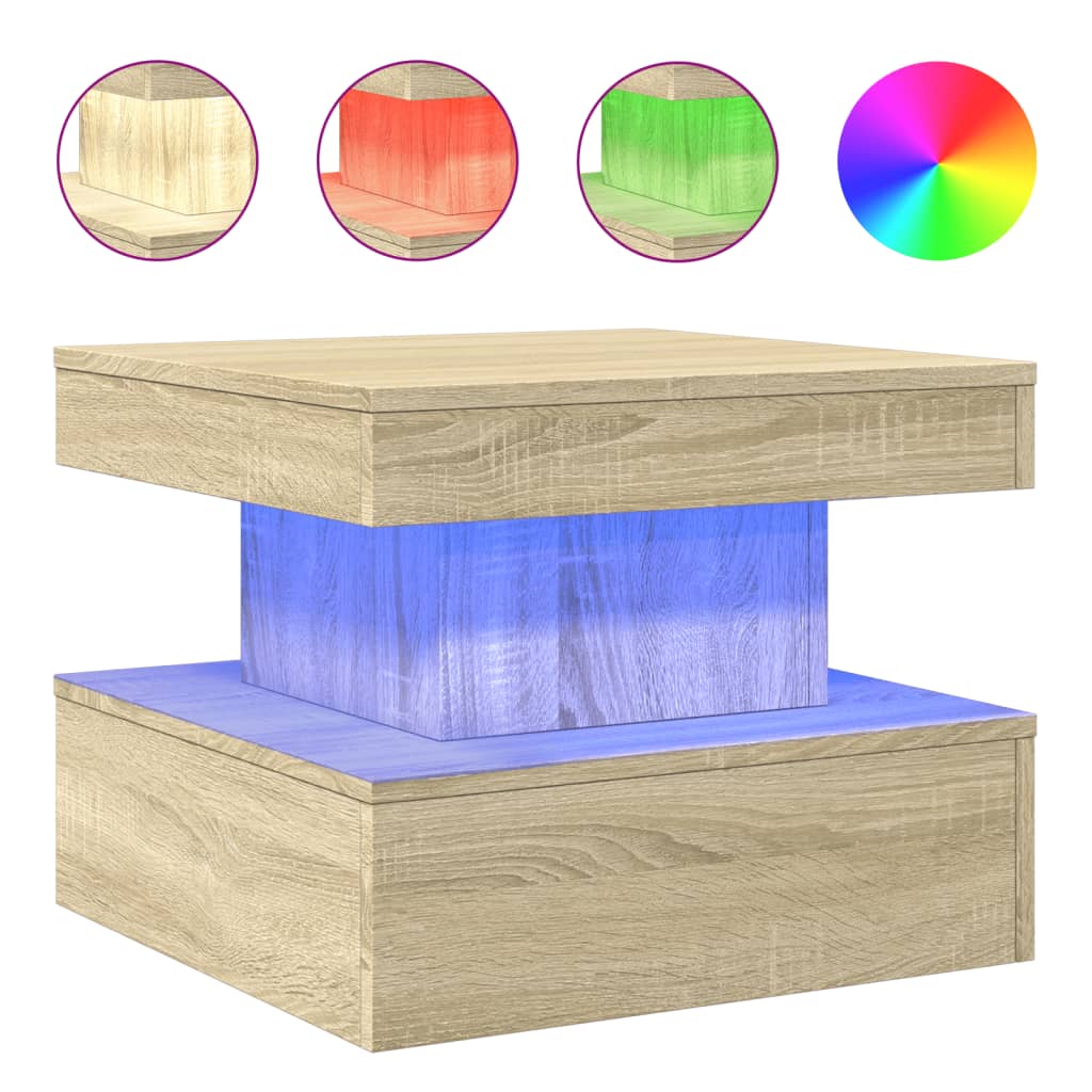 Soffbord med LED sonoma-ek 50x50x40 cm