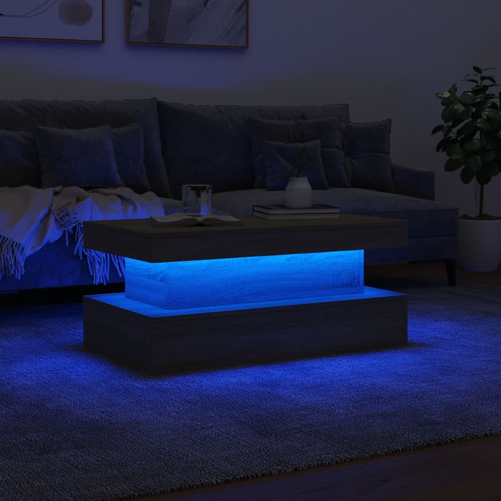 Soffbord med LED sonoma-ek 90x50x40 cm