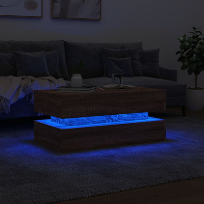 Soffbord med LED brun ek 90x50x40 cm