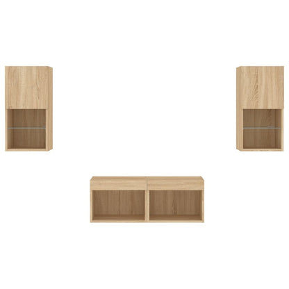 Väggmonterade TV-skåp 4 delar med LEDs sonoma-ek