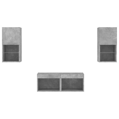 Väggmonterade TV-skåp 4 delar med LEDs betonggrå