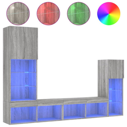 Tv-bänk 4 delar LED grå sonoma konstruerat trä