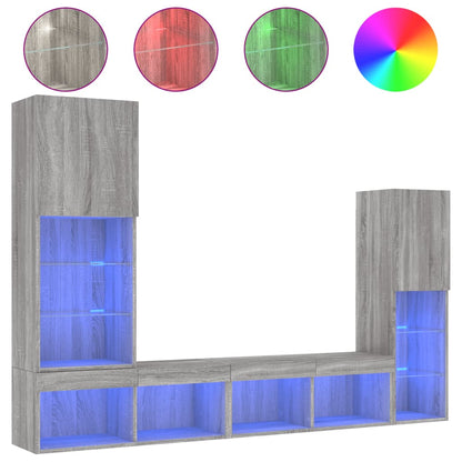 Tv-bänk 4 delar LED grå sonoma konstruerat trä