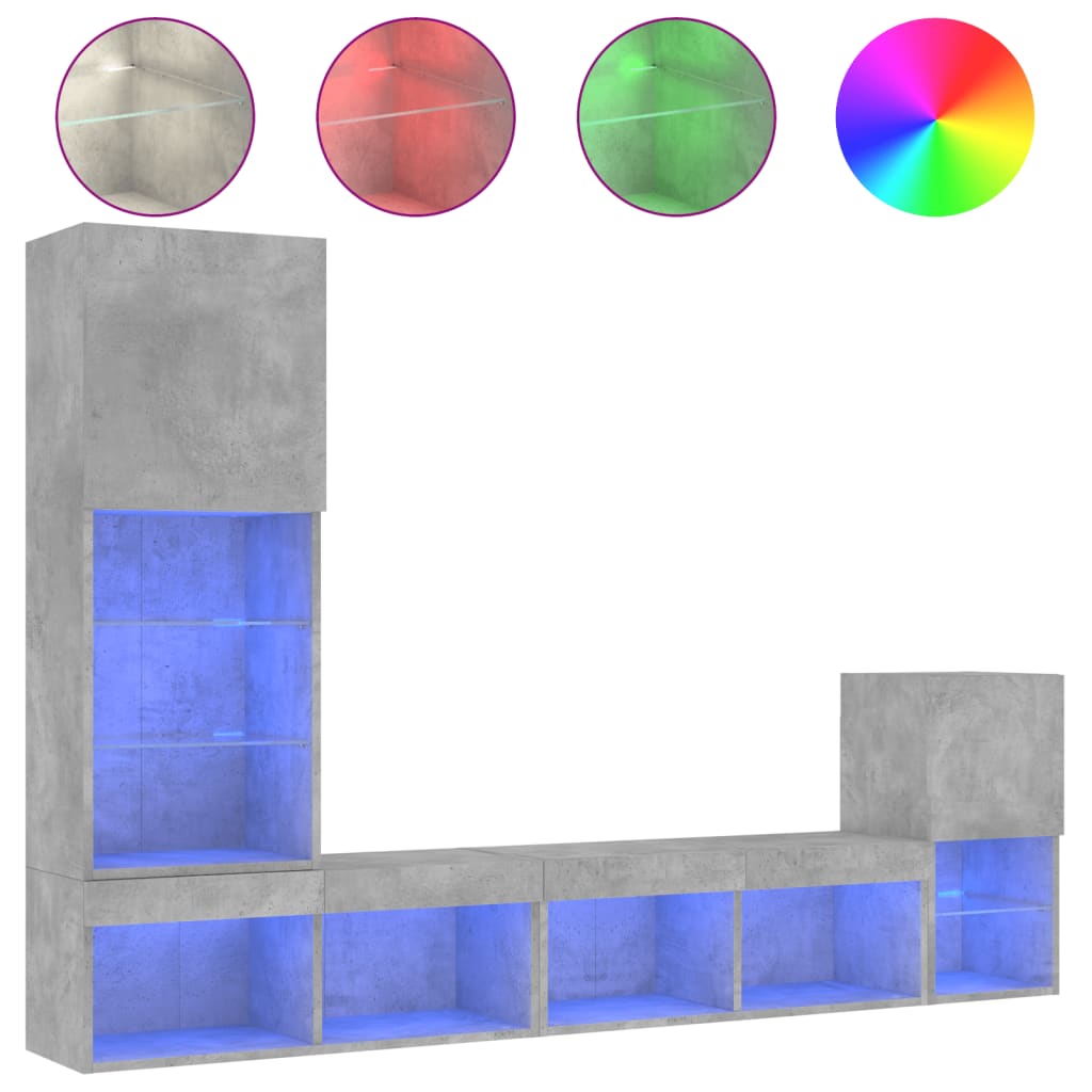 Tv-bänk 4 delar LED betonggrå konstruerat trä