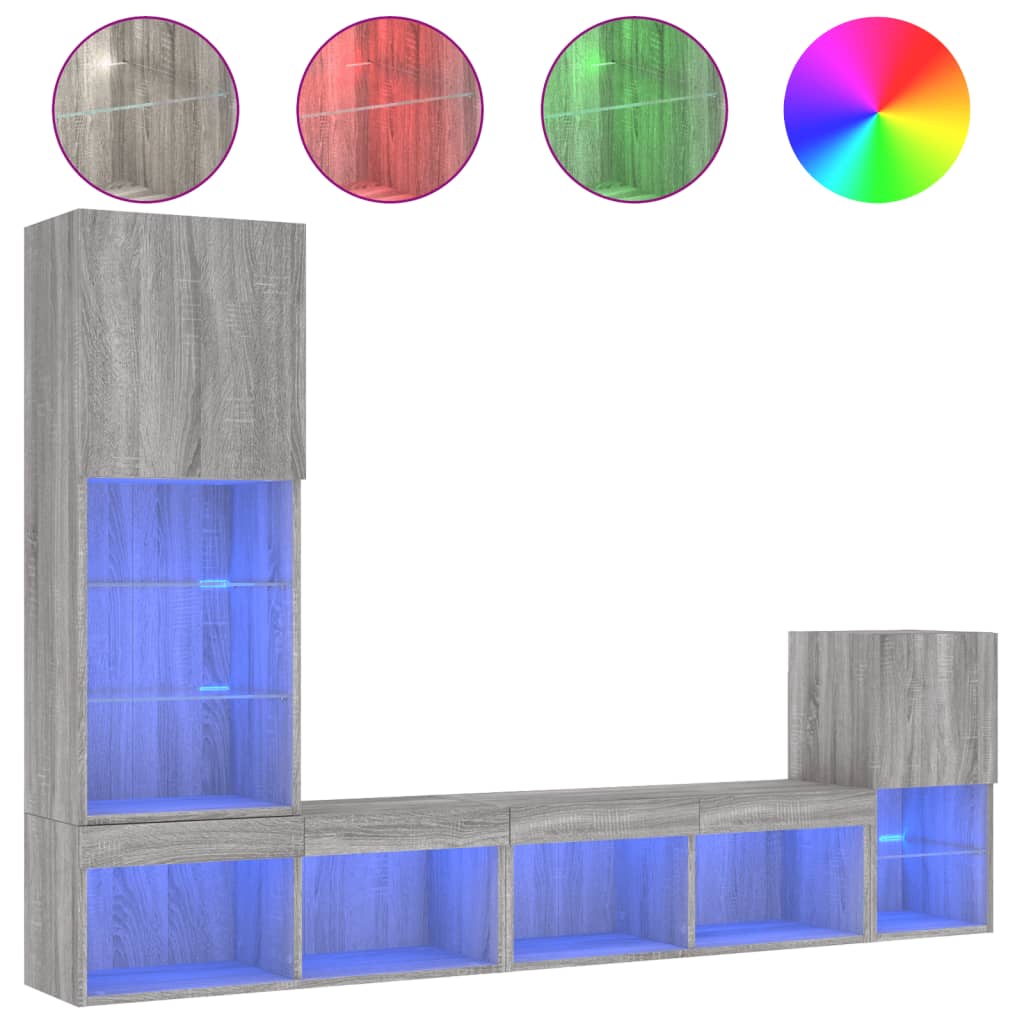 Tv-bänk 4 delar LED grå sonoma konstruerat trä