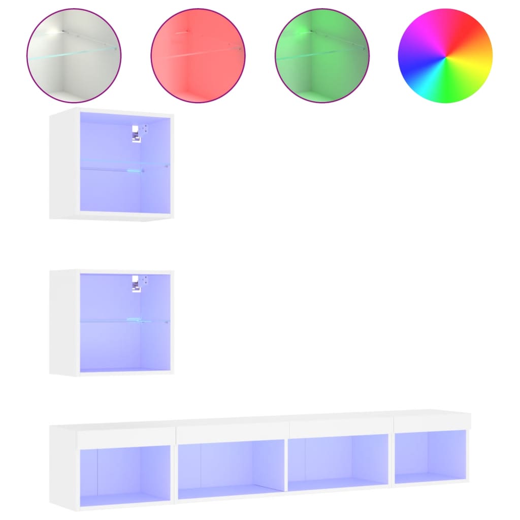 Tv-bänk 5 delar LED vit konstruerat trä